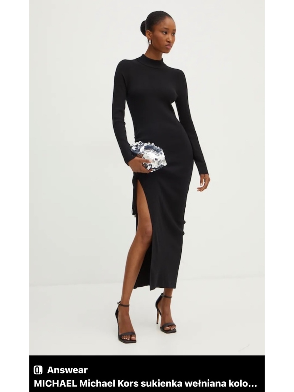 NWT Michael Kors Stretch Wool Ruched Maxi Dress Black Side Slit M $325